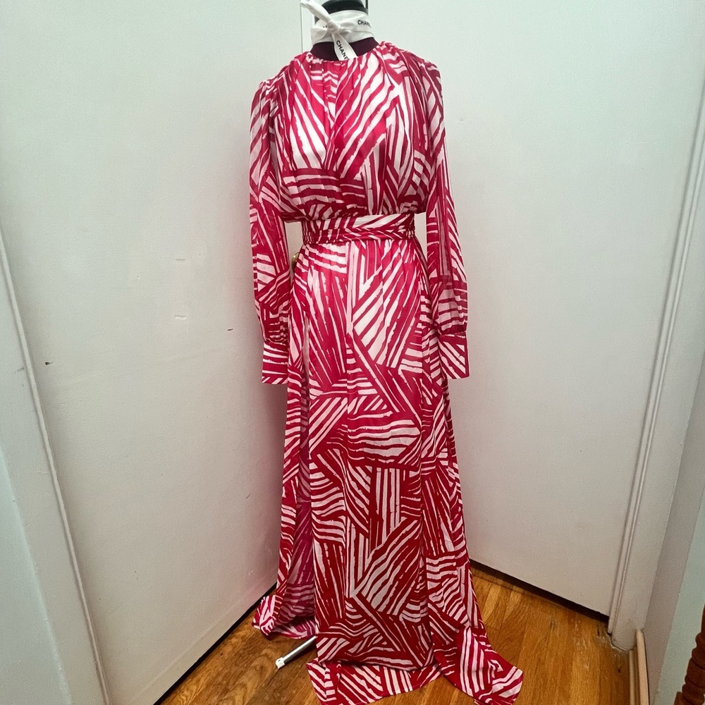 Long Sleeve Maxi Dress Pink White Print XS/Small Designer Sample